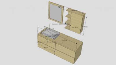 橡木浴室家具柜架SU模型下载_sketchup草图大师SKP模型