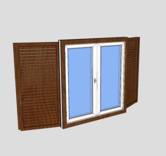 百叶木框玻璃窗SU模型下载_sketchup草图大师SKP模型