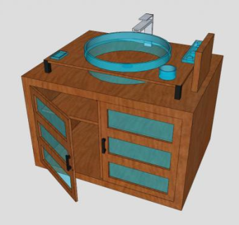 浴室实木卫浴柜SU模型下载_sketchup草图大师SKP模型