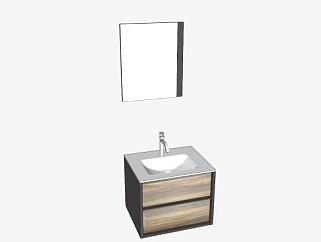现代木质镜子浴室柜SU模型下载_sketchup草图大师SKP模型