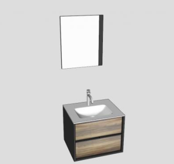 现代木质镜子浴室柜SU模型下载_sketchup草图大师SKP模型