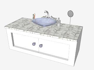 大理石浴室水槽柜架SU模型下载_sketchup草图大师SKP模型