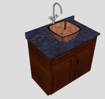 浴室柜水槽实木柜架SU模型下载_sketchup草图大师SKP模型