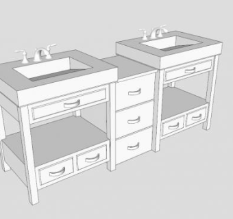 现代白色浴室柜架SU模型下载_sketchup草图大师SKP模型