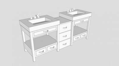 现代白色浴室柜架SU模型下载_sketchup草图大师SKP模型