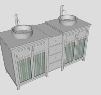 白色双台浴室柜SU模型下载_sketchup草图大师SKP模型