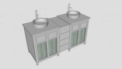 白色双台浴室柜SU模型下载_sketchup草图大师SKP模型