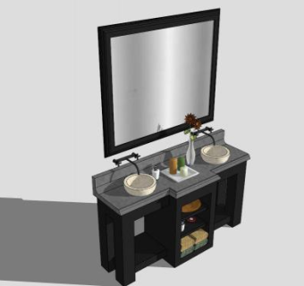 浴室柜架双水槽SU模型下载_sketchup草图大师SKP模型