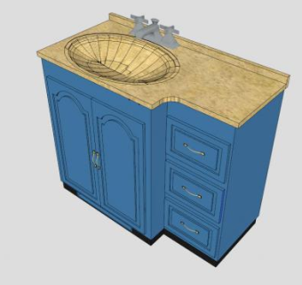 蓝色浴室盥洗台SU模型下载_sketchup草图大师SKP模型