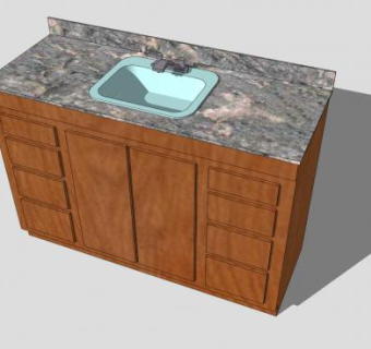 水槽实木浴室柜SU模型下载_sketchup草图大师SKP模型