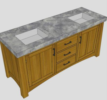 橡木浴室梳妆台SU模型下载_sketchup草图大师SKP模型