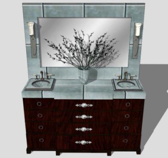 浴室陈设双沉镜花瓶SU模型下载_sketchup草图大师SKP模型