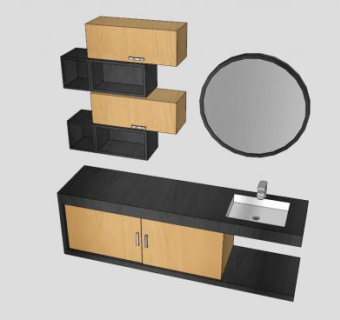 浴室水槽镜子架水龙头SU模型下载_sketchup草图大师SKP模型