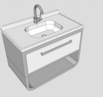浴室白色小水槽柜SU模型下载_sketchup草图大师SKP模型