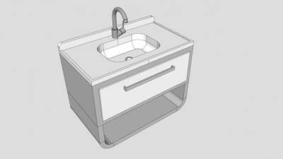 浴室白色小水槽柜SU模型下载_sketchup草图大师SKP模型