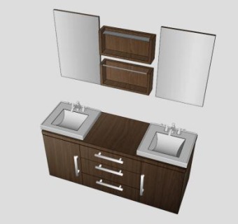 浴室柜双水槽镜面架SU模型下载_sketchup草图大师SKP模型