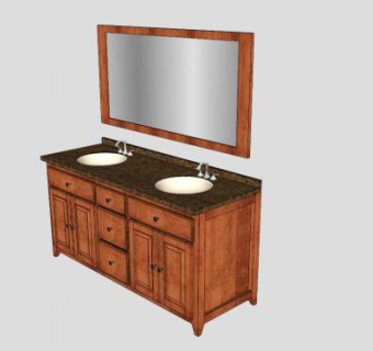 现代浴室盥实木洗台SU模型下载_sketchup草图大师SKP模型