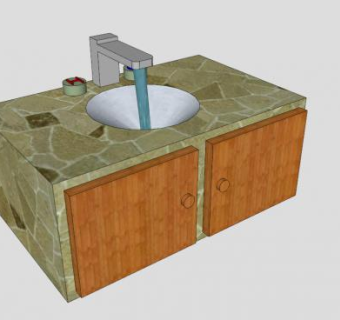 本森盥洗池实木柜架SU模型下载_sketchup草图大师SKP模型