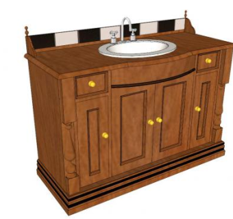 浴室橡木卫浴柜SU模型下载_sketchup草图大师SKP模型