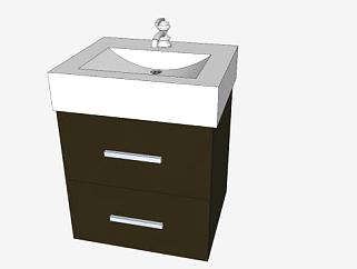 黑色浴室水槽台盆柜架SU模型下载_sketchup草图大师SKP模型