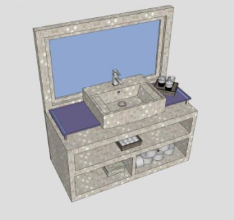 马赛克浴室柜洗手盆SU模型下载_sketchup草图大师SKP模型
