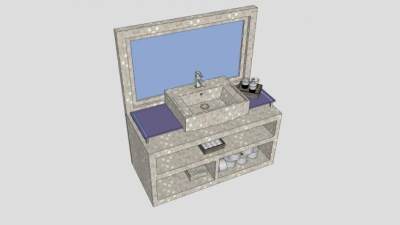 马赛克浴室柜洗手盆SU模型下载_sketchup草图大师SKP模型