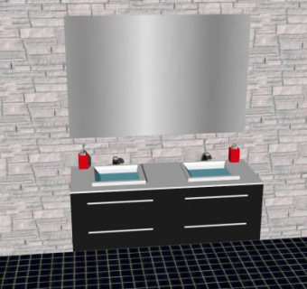 双水槽黑色浴室柜SU模型下载_sketchup草图大师SKP模型
