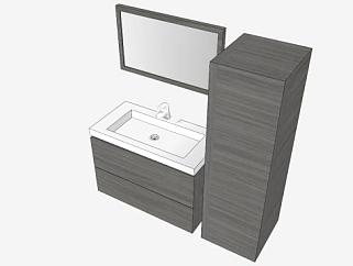 灰色浴室柜水槽SU模型下载_sketchup草图大师SKP模型