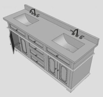 浴室白色双重梳妆台SU模型下载_sketchup草图大师SKP模型