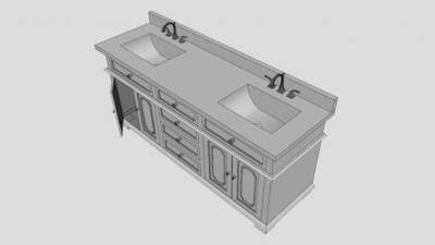 浴室白色双重梳妆台SU模型下载_sketchup草图大师SKP模型