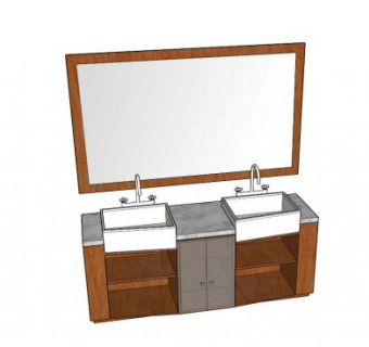 双水槽实木浴室柜SU模型下载_sketchup草图大师SKP模型
