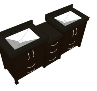 双浴室盥黑色洗台SU模型下载_sketchup草图大师SKP模型