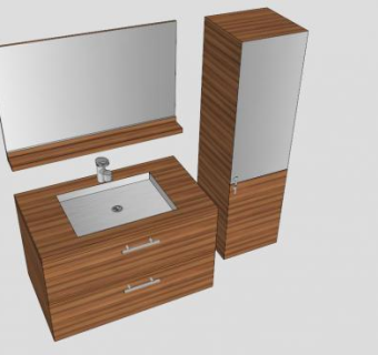 浴室水槽柚木柜架SU模型下载_sketchup草图大师SKP模型
