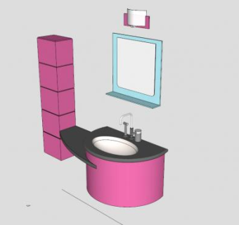 宜家粉色浴室柜SU模型下载_sketchup草图大师SKP模型