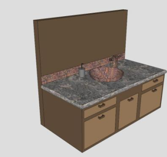 实木大理石浴室水槽SU模型下载_sketchup草图大师SKP模型