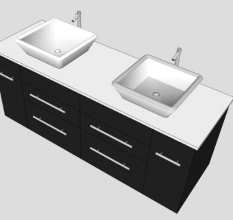 现代黑色浴室柜架SU模型下载_sketchup草图大师SKP模型