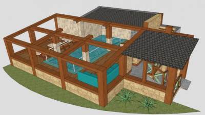 花园角落室内游泳池SU模型下载_sketchup草图大师SKP模型