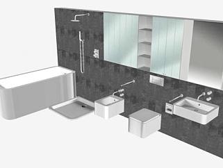 低聚浴室沐浴系列SU模型下载_sketchup草图大师SKP模型