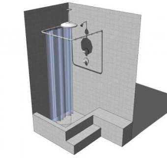 内置带窗帘角淋浴器SU模型下载_sketchup草图大师SKP模型