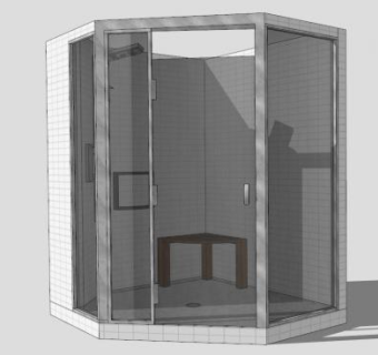 白色瓷砖刷饰角淋浴SU模型下载_sketchup草图大师SKP模型