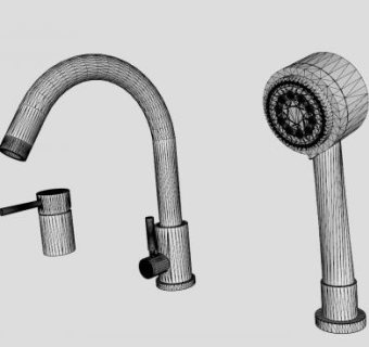 浴缸龙头和花洒三件式SU模型下载_sketchup草图大师SKP模型