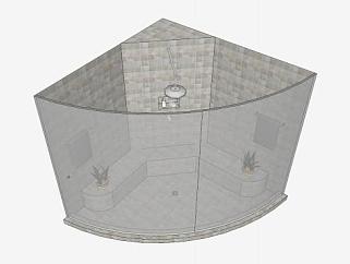 现代玻璃淋浴房SU模型下载_sketchup草图大师SKP模型