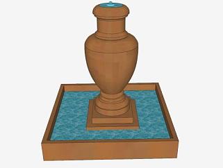 欧式花瓶状喷泉水池SU模型下载_sketchup草图大师SKP模型