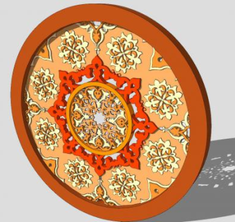 圆形复古雕刻装饰面板SU模型下载_sketchup草图大师SKP模型