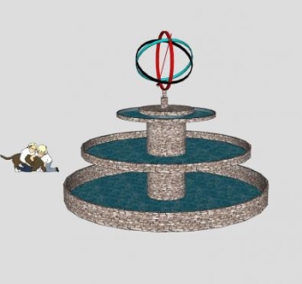 复古双层箭矢装饰喷泉SU模型下载_sketchup草图大师SKP模型