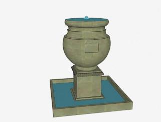 欧式方形柱水缸喷泉SU模型下载_sketchup草图大师SKP模型