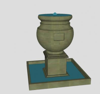 欧式方形柱水缸喷泉SU模型下载_sketchup草图大师SKP模型