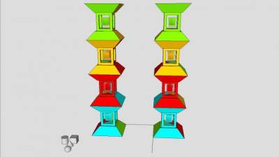 多颜色塔式柱SU模型下载_sketchup草图大师SKP模型