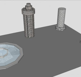 希腊石柱与喷泉水池SU模型下载_sketchup草图大师SKP模型