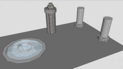 希腊石柱与喷泉水池SU模型下载_sketchup草图大师SKP模型